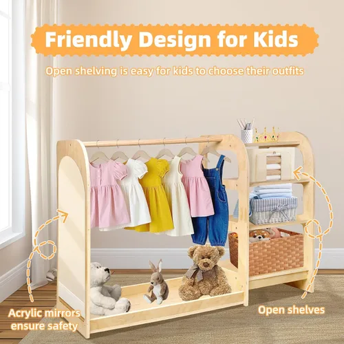 Vista 5 de homegroove Almacenamiento de disfraces para niños con espejo, armario de 31.5 pulgadas para niños con estante de almacenamiento para niñas y niños