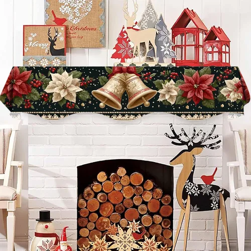 Vista 5 de NYZE Bufanda para Repisa de Chimenea Navideña 60 x 17 Pulgadas Cubierta Decorativa para Repisa de Chimenea de Navidad Camino de Mesa para Repisa