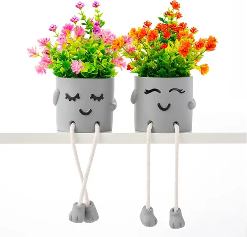 Vista 11 de 3 paquetes de lindas plantas falsas, plantas artificiales en maceta kawaii para mesa, escritorio, dormitorio, baño, oficina, estante, pared