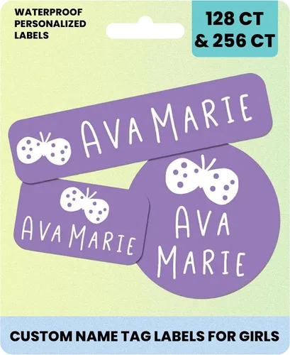 Vista 9 de Suministros escolares etiquetas de nombre personalizadas, etiquetas adhesivas de nombre personalizadas lavables para niñas, etiquetas adhesivas
