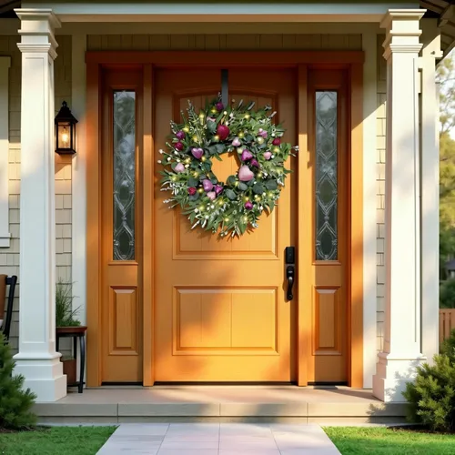 Vista 4 de Coronas de eucalipto grandes de 25 pulgadas para puerta delantera, hojas de eucalipto verdes artificiales, vegetación, corona para interiores