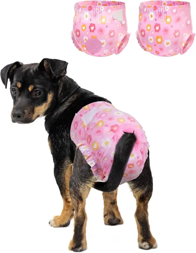 Vista 8 de Pet Soft Pañales para perras hembra, pañales desechables para perras, pañales para gatos y cachorros con agujero de cola de espuma ajustable