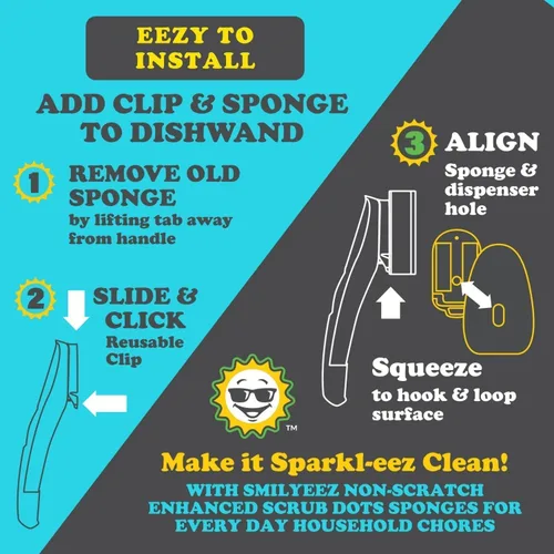 Vista 6 de Smilyeez Recambio de esponja punteada azul sin plástico para Scotch-Brite's Dishwand Recambio de 10 unidades con adaptador