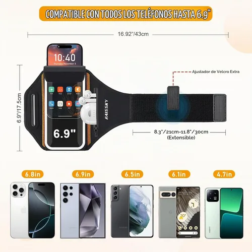 Vista 3 de Brazalete para correr para iPhone 15/14/13 Pro/Plus y Galaxy S20/S10, brazalete para teléfono celular de diseño 3D con bolsillo para auriculares