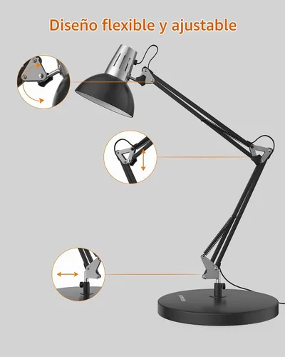 Vista 7 de LEPOWER Lámpara de escritorio ajustable de metal con abrazadera, brazo Negro