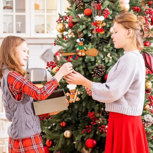 Vista 2 de GuassLee Decoraciones Navideñas de Pan de Jengibre de Chef para Delantal de Árbol Adornos para Niños Árbol de Navidad Cocina Horneado Decoración