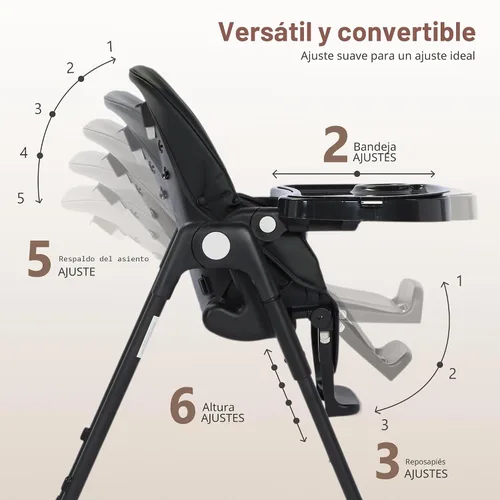 Vista 2 de Trona convertible Kinder King para bebés y niños pequeños, trona ajustable para bebés con bandeja doble extraíble, diseño compacto y plegable
