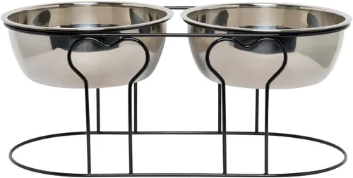 Vista 10 de YML Soporte de hierro forjado de 5 pulgadas con pequeño tazón de alimentador doble de acero inoxidable