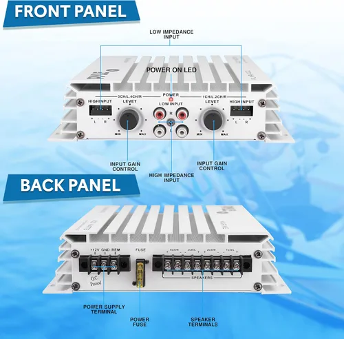 Vista 6 de Pyle Altavoces de torre de wakeboard marinos impermeables – 6.5 pulgadas – 1 par – PLMRW65 (blanco) & Amplificador marino Hydra – Amplificador