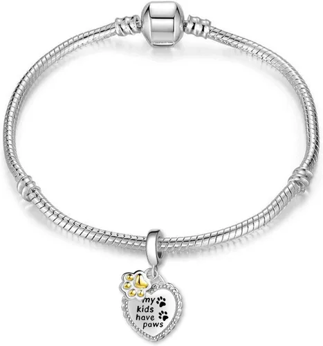 Vista 2 de NanMuc Abalorios de Pandora con estampado de pata chapado en oro, cachorro, perro, corazón, mascota, gato, aninmal, compatible con pulseras Pandora