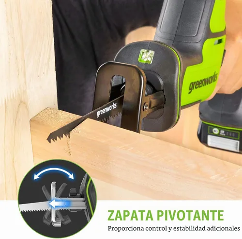 Vista 4 de Greenworks Sierra Recíproca Compacta de Una Mano sin Escobillas de 24V de 1" (3,000 SPM), Sierra Recíproca Inalámbrica de Velocidad Variable