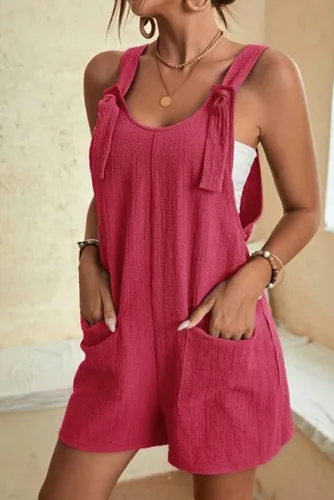 Vista 2 de CURBODO Overol de verano para mujer 2023 con correa ajustable, nudo frontal, lindos pantalones cortos con bolsillos