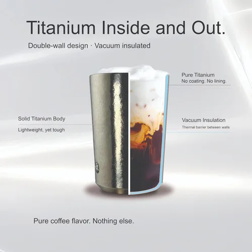Vista 3 de KOYASU Ti-Zen - Taza de café de viaje de titanio puro, 12 onzas, vaso de café aislado a prueba de fugas con tapa roscada con sello roscado, sin
