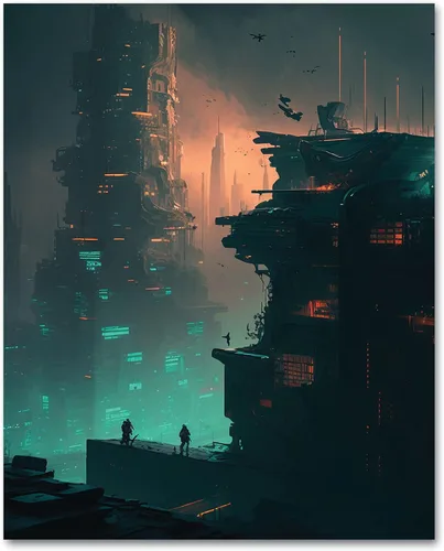 Vista 5 de My Vinyl Story Póster impreso de Ciudad Cyber Punk City para decoración de pared, arte de pared moderno, decoración estética, impresiones de 16 x 20