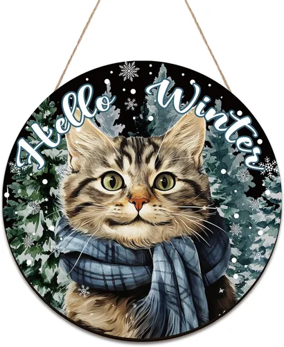 Vista 7 de Bienvenida Invierno Letrero de Puerta Letrero de Puerta de Invierno y Navidad Decoración de Puerta de Madera para Pared de Granja Colgante Placa