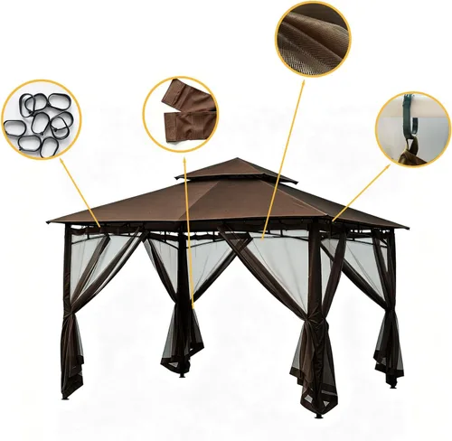 Vista 3 de Tanxianzhe Mosquitera de Repuesto para Gazebo de 10'x10' Paredes Mosquiteras de Patio de 4 Paneles con Cremallera (Marrón)