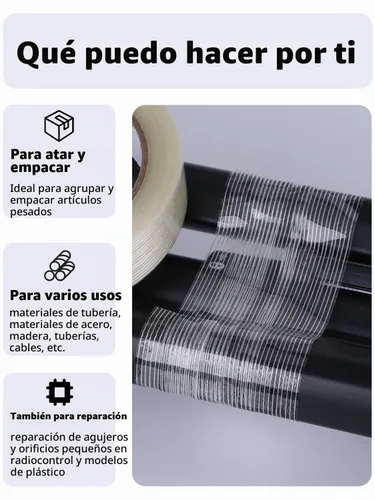 Vista 3 de Paquete de 10 cintas de fleje de filamentos de 3/4 pulgadas x 27 yardas, 270 yardas en total, embalaje reforzado de fibra de vidrio transparente