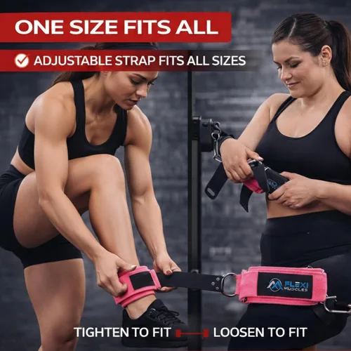 Vista 6 de Correas de tobillo Flexi MusCLES para máquinas de cable. Nuestras cómodas correas acolchadas ajustables para entrenamiento de tobillo con doble