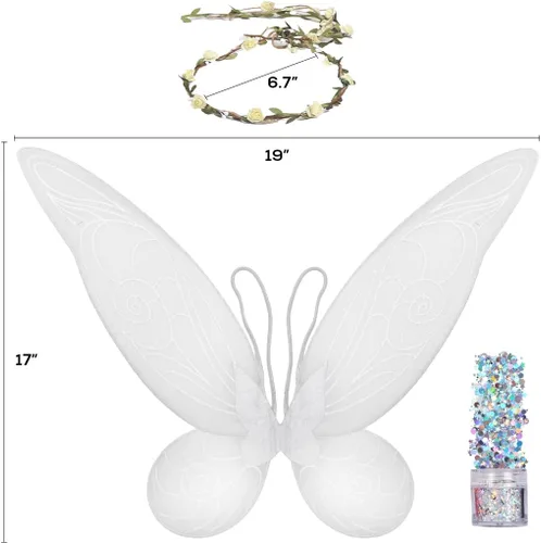 Vista 7 de Funcredible Juego de accesorios para disfraz de hada alas de hada corona de hadas alas de hadas de dientes blancos adultos