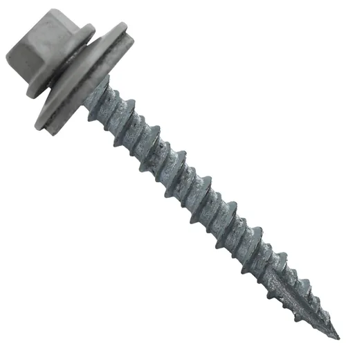 Vista 34 de 10 tornillos para techos de metal gris ABC de 1-1/2 pulgadas, cabezal de arandela hexagonal, arranque automático/roscado, arandela EPDM. 1 bolsa