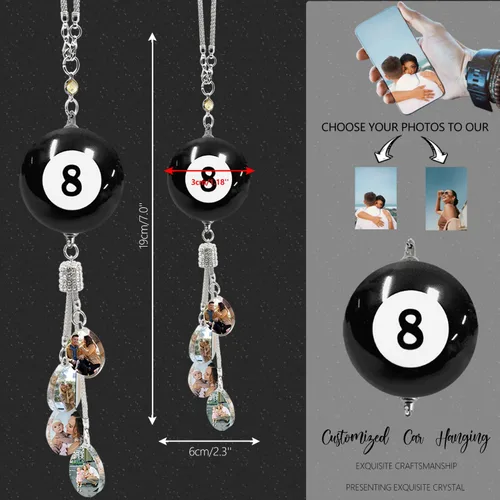 Vista 3 de Colgante personalizado negro-8 para foto de coche, adornos colgantes de automóvil, para mujeres y hombres, regalo del día de San Valentín