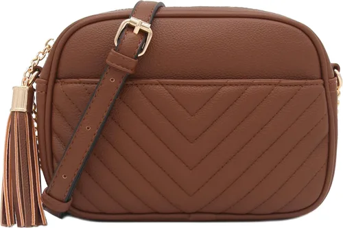 Vista 27 de Bolsa cruzada para cámara con acolchado en zigzag de FashionPuzzle con correa de cadena y borla Negro