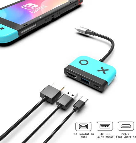 Vista 2 de Cenxaki Base de conmutación portátil para Nintendo SwitchSwitch OLED, Switch TV Dock Station con 4K HDMI USB 3.0 y PD 3.0 puerto de carga rápida