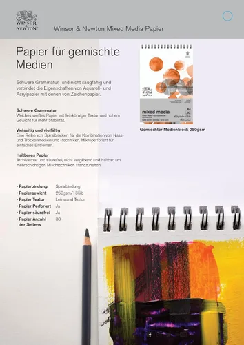 Vista 6 de Winsor & Newton Bloc de medios mixtos profesional, 7" x 10", 30 hojas, 250gsm, blanco