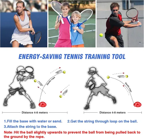 Vista 5 de Entrenador de tenis solo Teloon, pelota de rebote con cuerda para herramienta de entrenamiento de tenis para práctica personal para adultos o niños