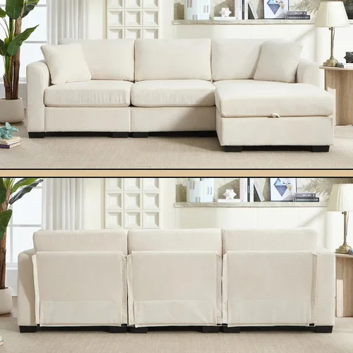Vista 8 de Sofá modular seccional, sofá seccional beige, sofá otomano de almacenamiento móvil con almacenamiento, sofás seccionales en forma de L, 4 asientos