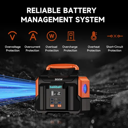 Vista 5 de Estación de energía portátil Bailibatt 300W, 257Wh, 4.6lbs Generador solar Naranja