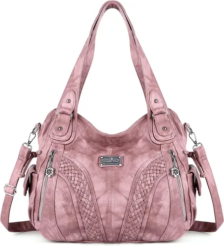 Vista 16 de Carteras y bolsos de mano para mujeres, bolso tote de moda, bolsos de hombro con asa superior, carteras tipo satchel de cuero sintético lavado