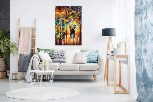 Vista 2 de Pareja bajo un paraguas por Leonid Afremov - Lienzo decorativo para pared (12 x 8 pulgadas)