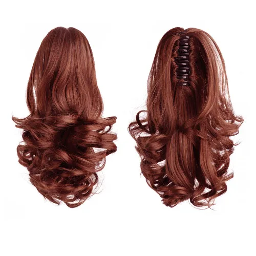 Vista 66 de Extensiones de cola de caballo, extensiones de cabello de cola de caballo con clip de garra marrón oscuro para mujer, pieza de cabello rizado