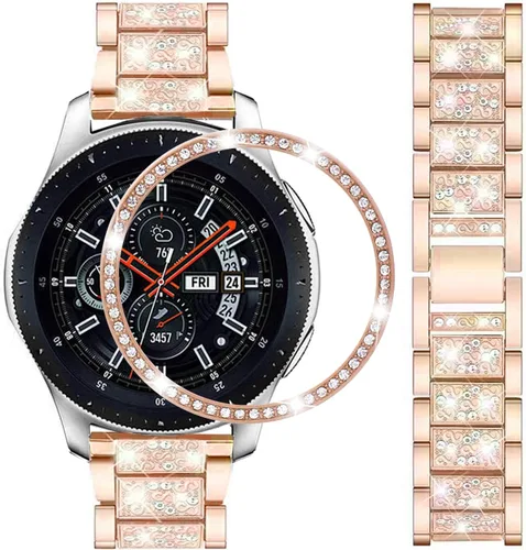 Vista 8 de DEALELE Correas compatibles con Samsung Galaxy Watch de 1.81 pulgadas / Gear S3 Frontier/Classic, correa de metal con diamantes de imitación 2# negro