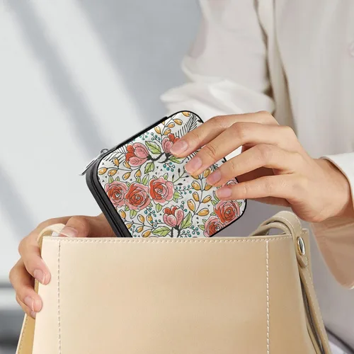 Vista 6 de WELLDAY Jewelry Box Blooming Roses Portable Travel Jewelry Case Organizer Bag Storage Box for Necklace, Earrings, Rings, Bracelet