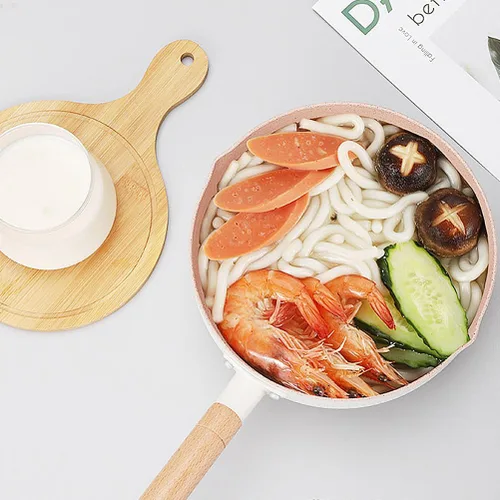 Vista 2 de Hemoton Sartén antiadherente para leche de 1.5 L, práctica olla con mango de madera, versátil olla pequeña para sopas, salsas y leche caliente, olla