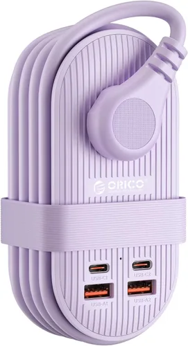 Vista 11 de ORICO Tira de alimentación de viaje de 22.5 W, estación de carga 7 en 1 (3 AC, 4 puertos USB) Cable de extensión de 4 pies, enchufe plano esencial