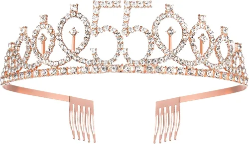 Vista 2 de BRT Bearingshui Fabulosa banda y tiara para mujer, tiara de oro rosa para fiesta de cumpleaños 55