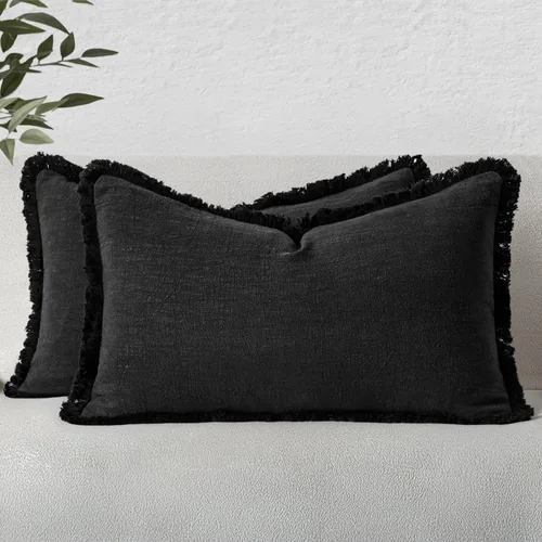 Vista 57 de MIULEE Juego de 2 fundas de almohada decorativas de lino neutro con flecos, fundas de cojín de estilo bohemio con borlas para sofá, cama, sala