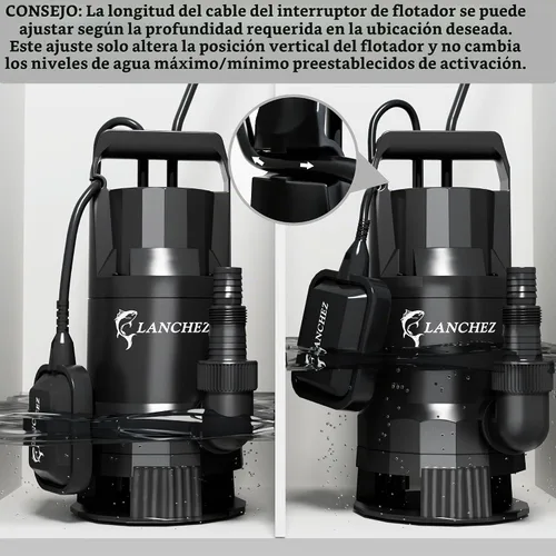 Vista 9 de LANCHEZ - Bomba de sumidero, bomba de agua sumergible de alto flujo de 1.6 HP con interruptor de flotador, bomba de transferencia automática de 6000