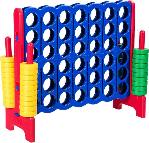 Vista 11 de COSTWAY Juego Gigante Jumbo 4 en Raya, Conecta 4 para Niños y Adultos, 3.5 Pies de Alto para Interiores y Exteriores con 42 Anillos Jumbo