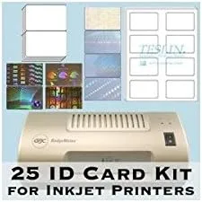 Vista 3 de Kit de 10 tarjetas de identificación – Laminadora, Teslin de inyección de tinta, bolsas de mariposa y hologramas – Haz tarjetas de identificación