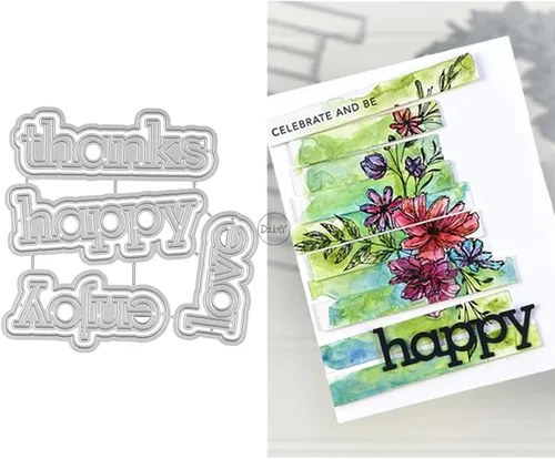 Vista 25 de DzIxY Happy Birthday Abrazos Palabras Troqueles de corte de metal para hacer tarjetas, kit de papel de relieve, troquelados, plantillas de máquina