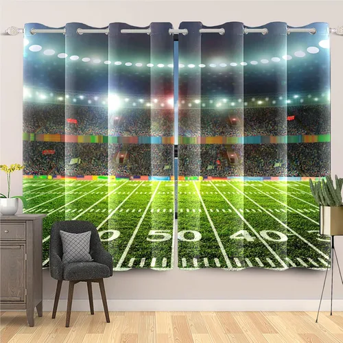 Vista 13 de Cortinas opacas de fútbol para dormitorio de niños, con temática deportiva, para sala de fútbol, cortinas de fútbol en blanco y negro