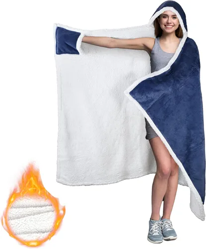 Vista 9 de Manta con capucha, cálida y acogedora manta de poncho suave, capa de forro polar, regalos para mujeres, Guepardo