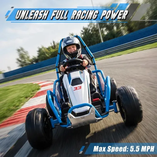 Vista 4 de Go Kart eléctrico de 24 V para niños a partir de 6 años, carrito de deriva Azul
