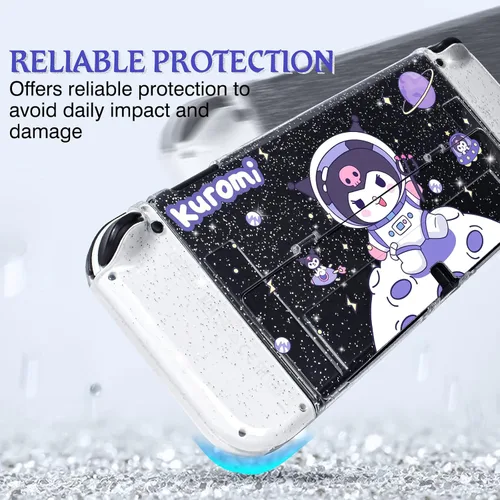 Vista 8 de DLseego Little Devil Rabbit - Funda protectora OLED con interruptor de purpurina para astronauta, transparente, acoplable, antiarañazos, carcasa