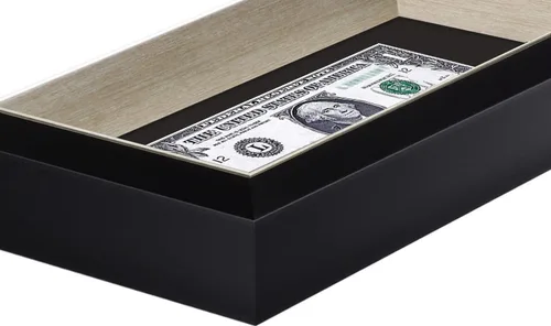 Vista 7 de Marco de billetes de dólar de 4 x 9 con paspartú, soporte de caballete para colgar de mesa o anillo en D, montaje en pared (negro/plateado, 1 unidad)