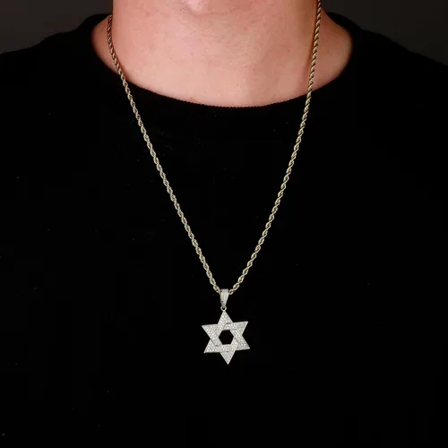 Vista 6 de TOPGRILLZ Collar con dije de estrella de David para hombre, chapado en oro de 14 quilates, cadena de cuerda de acero inoxidable